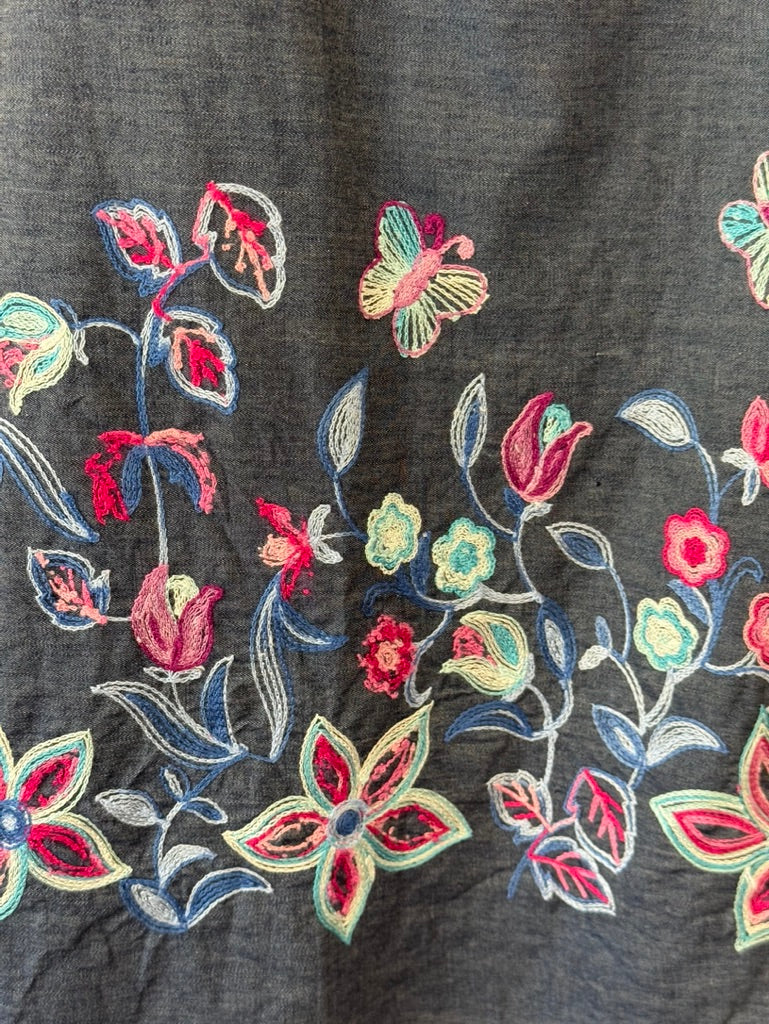 Robe en Jean brodé  "Bleu & Rose "