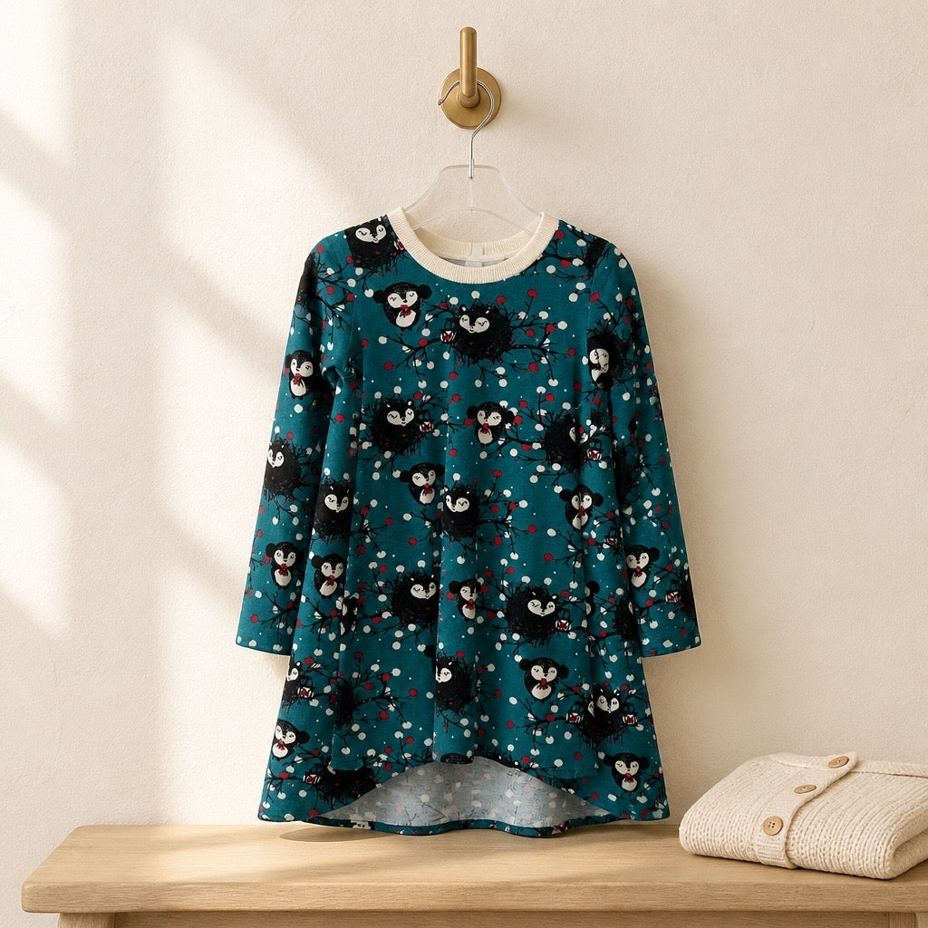 Robe en Jersey "Hiver dessin fond vert"