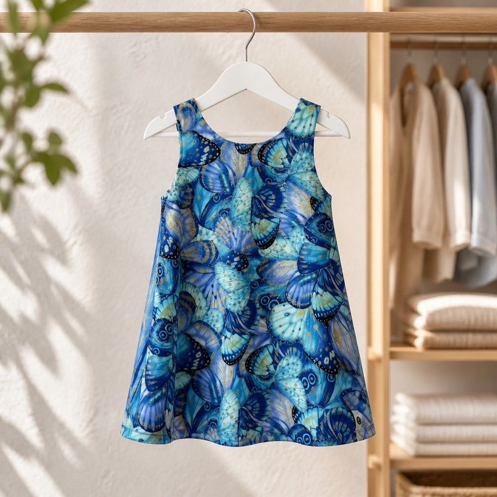 Robe en satin de coton "Papillons Bleu"